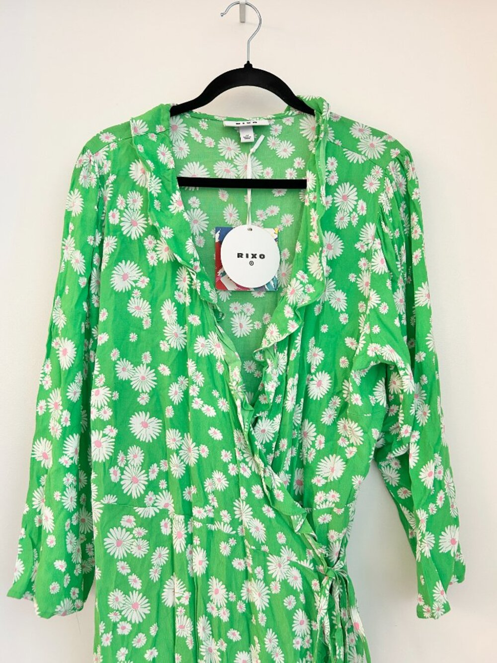 Rixo x Target Green & White Daisy Print Genuine Wrap Ruffle Dress Size 1X NWT - Picture 3 of 9